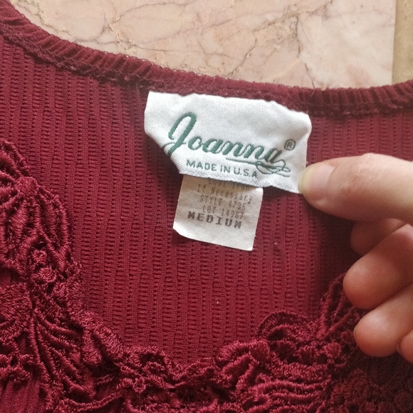 Joanna Vintage Crinkle Blouse Burgundy Red M - Picture 5 of 6